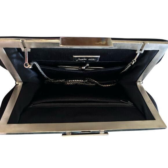 JUDITH LEIBER black satin jeweled clasp clutch bag chain strap handbag Dust Bag - Picture 9 of 12